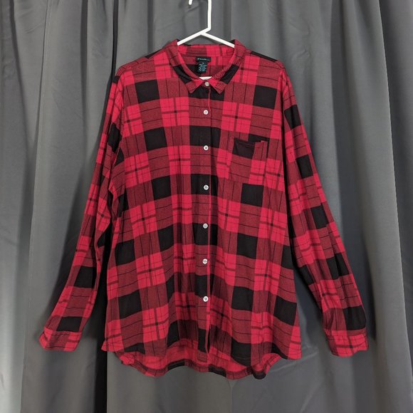 Rue+ Red Flannel Plaid Tartan Long Sleeve Button Down Shirt Plus Size 2X - Picture 1 of 4
